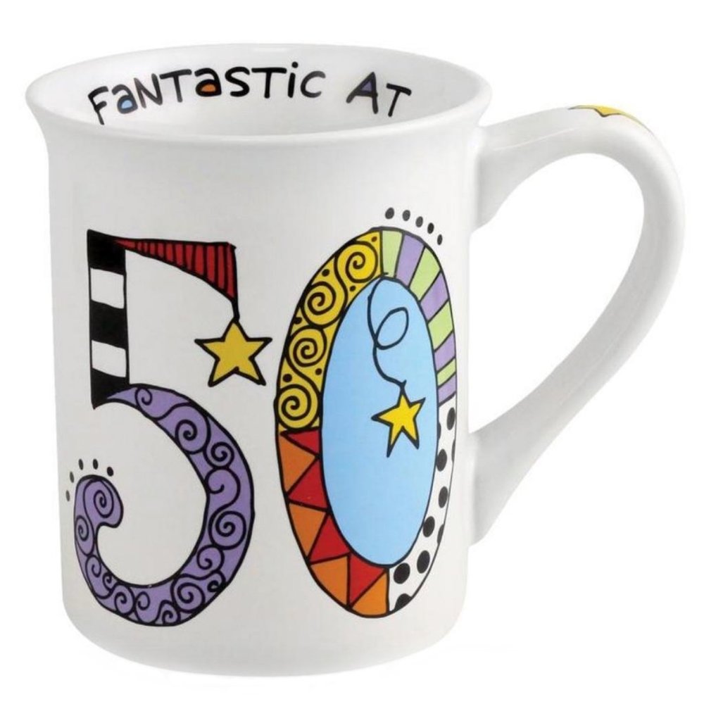 CUPPA DOODLE Fantastic At 50 Ceramic Coffee Mug 16oz - NEW